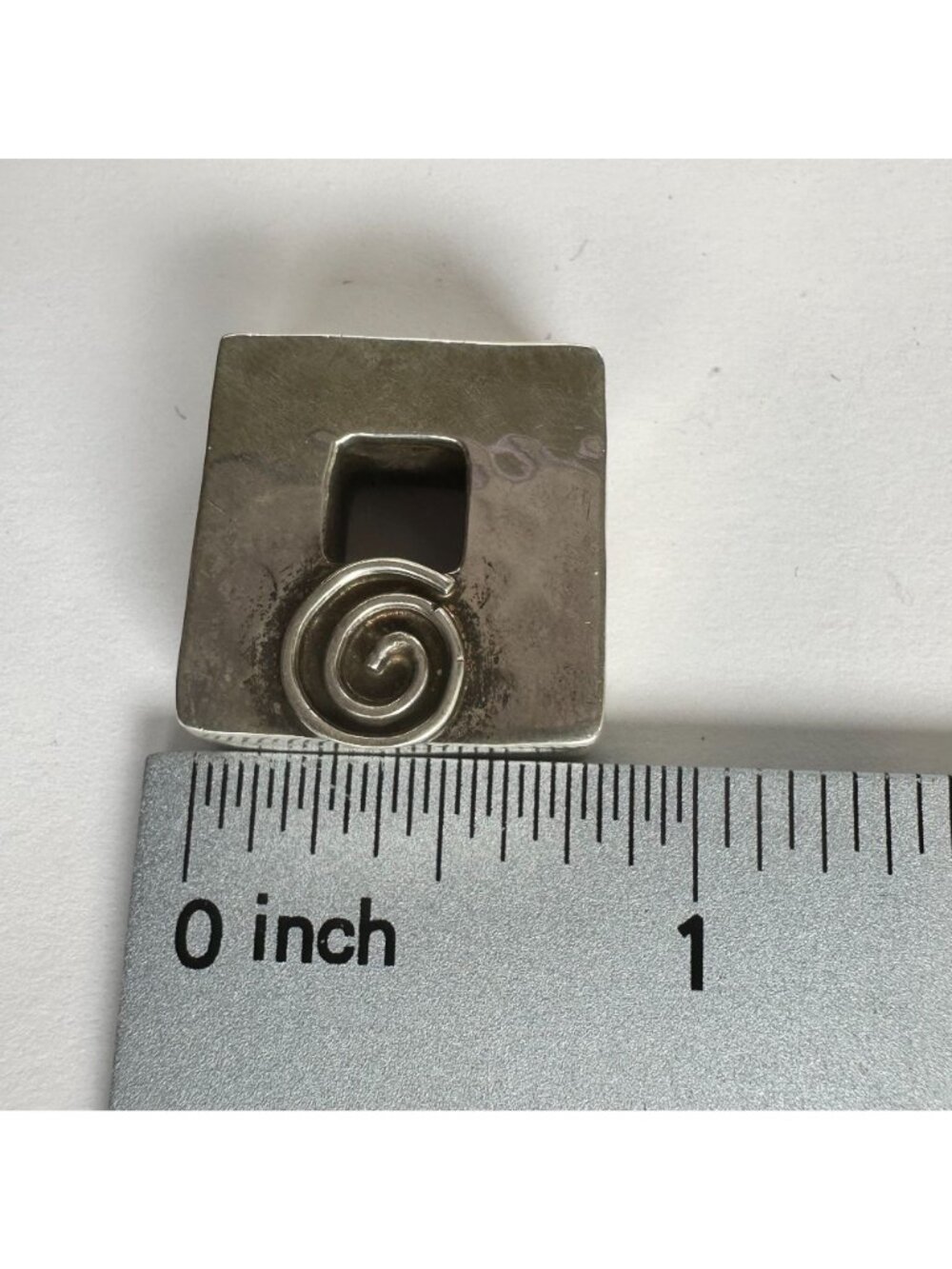 Sterling Silver .925 Square Modernist Pendant With Swirl Design - Picture 5 of 6